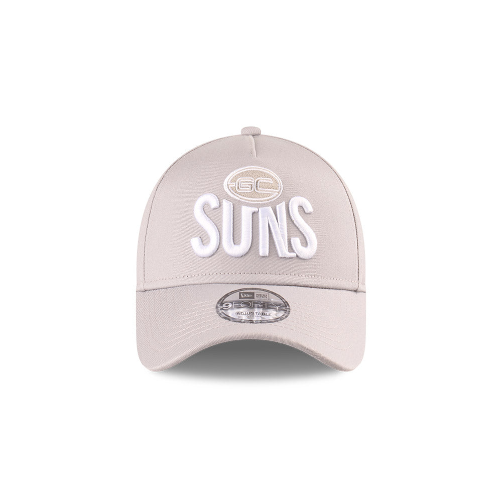 Gold Coast Suns Hat - 2025 Grey White 9Forty A-Frame AFL Snapback Cap - New Era